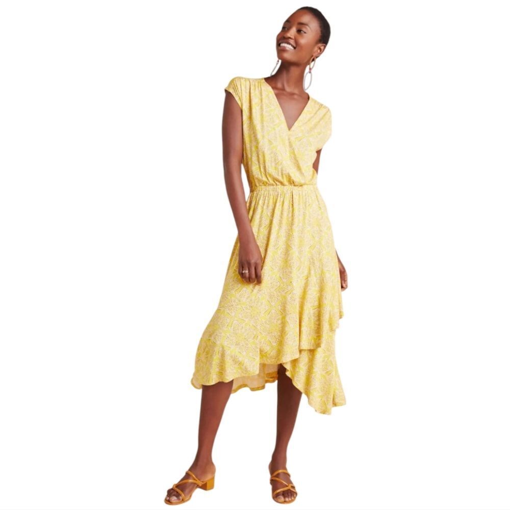 Anthropologie Maeve‎ Fete Midi Dress Yellow XXS